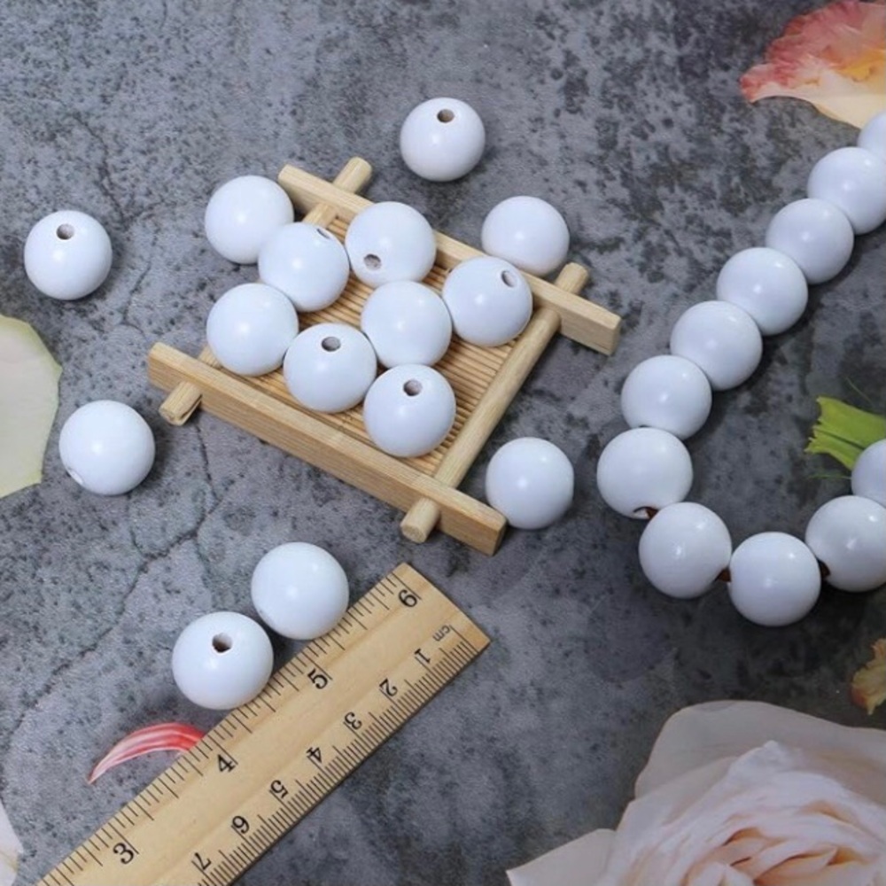 White Round Wooden Beads - Picture 8 of 9